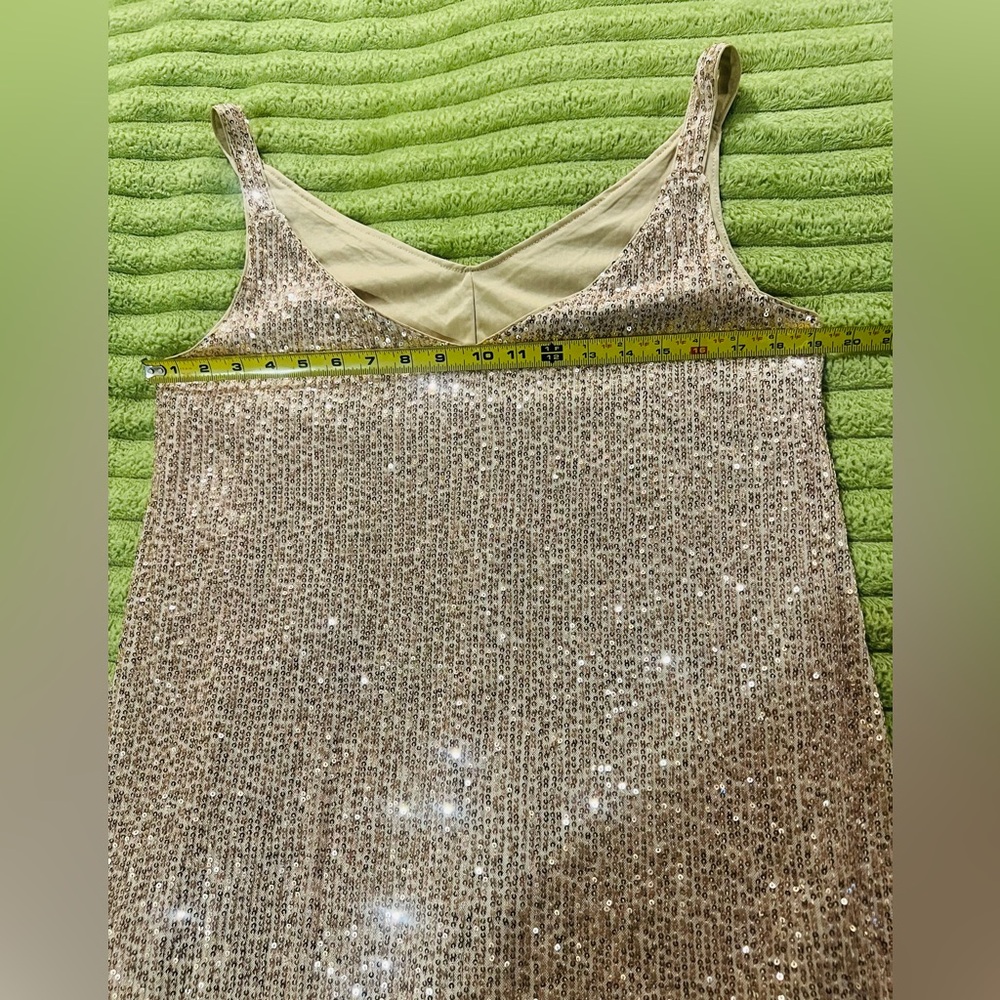 Gold Sequin Take V Neck Dress Lined Formal Wedding Party sz XL - Picture 11 of 13